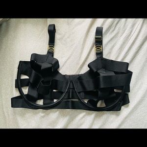 Victoria Secret Bra 36DD Unlined Balconet Black Strappy Bandage Underwire